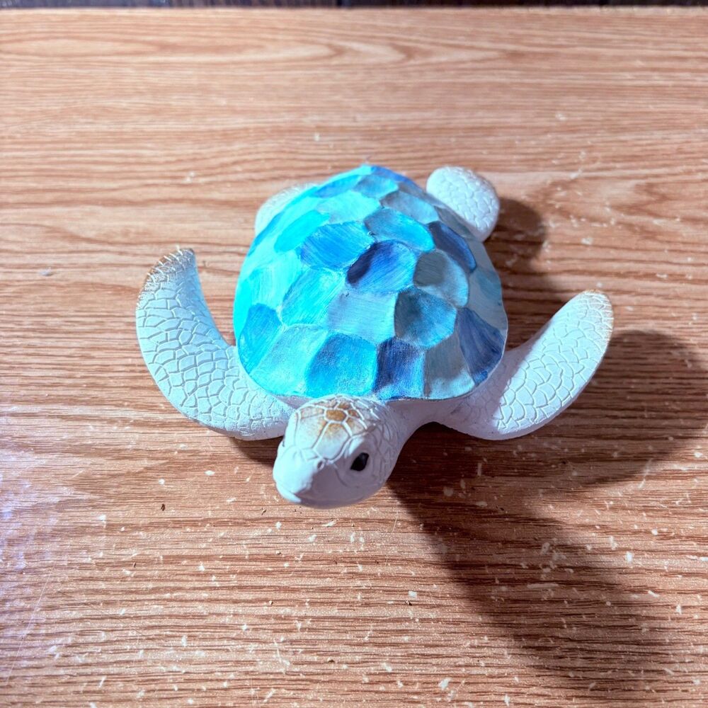 Decorative Blue and White Ceramic Turtle Figurine. Nautical Sea Life Home Decor